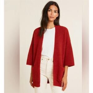 Peruvian Connection Isumi Royal Alpaca Red Open Front Cardigan Sz Small